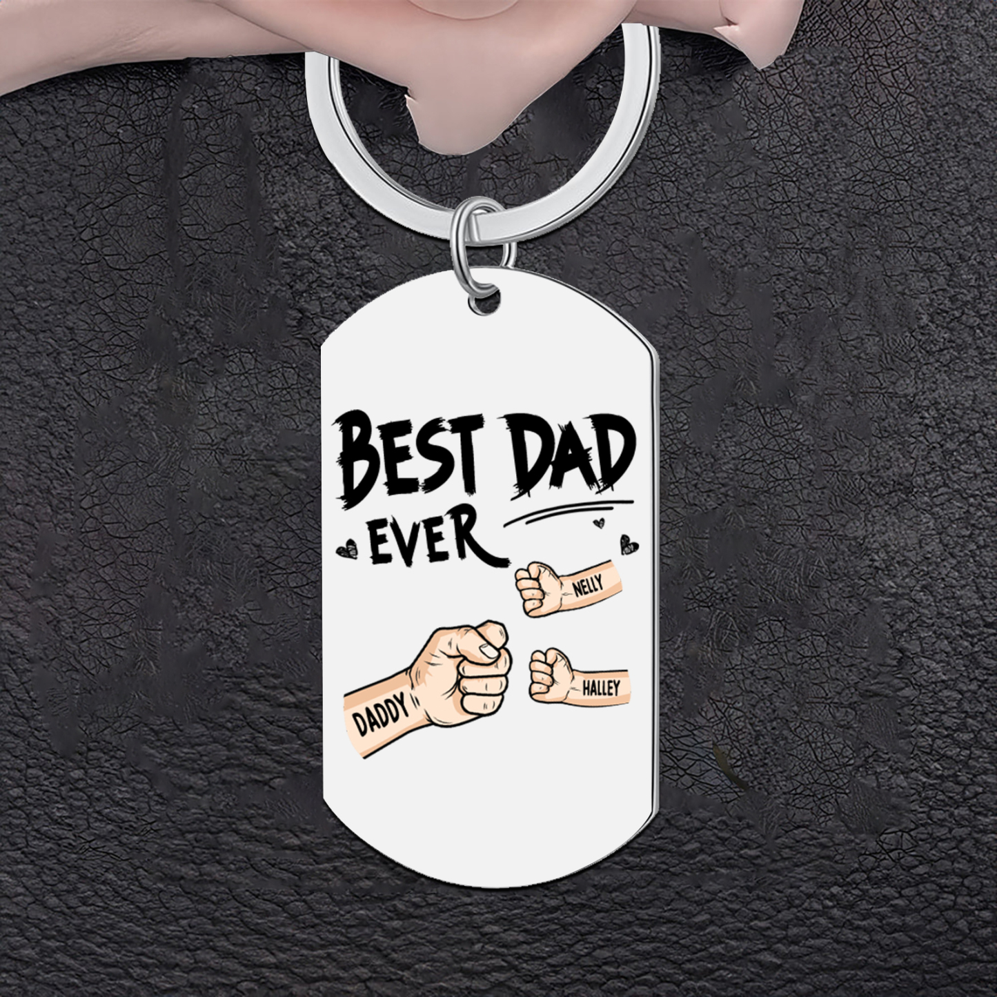 3 Names - Personalized Custom Fist Bump Keychain Gift "Best Dad Ever" Special Keychain Gift for Dad