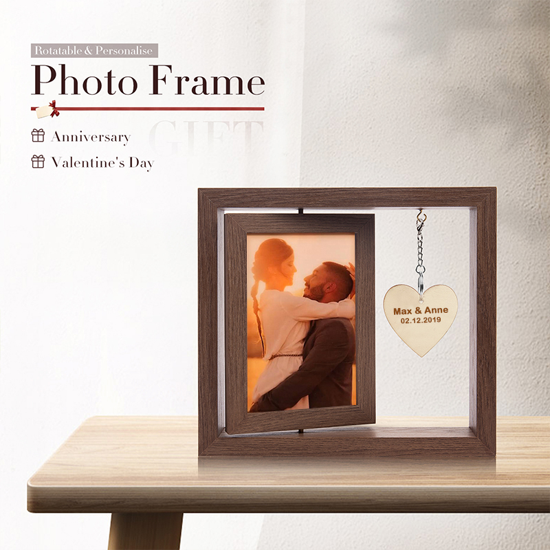 Personalised Photo Rotatable Wooden Frame Custom Text Gift For Couple/Family