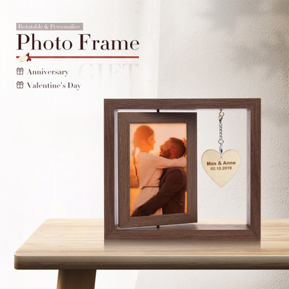 Personalised Photo Rotatable Wooden Frame Custom Text Gift For Couple/Family