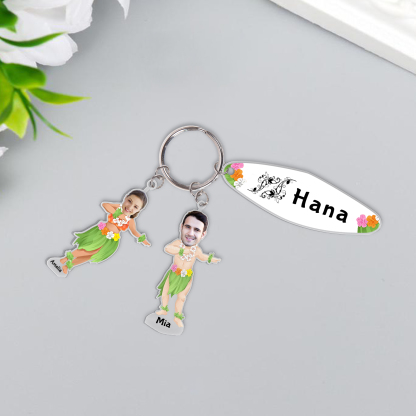 2 Names - Personalised Hawaiian Style Keyring With 2 Photo,2 Name and Text, Gift For Family