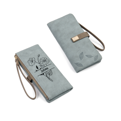Custom Purse-Personalised Women's Wallet Customized Birth Flower and Name Zipper Women's Wallet