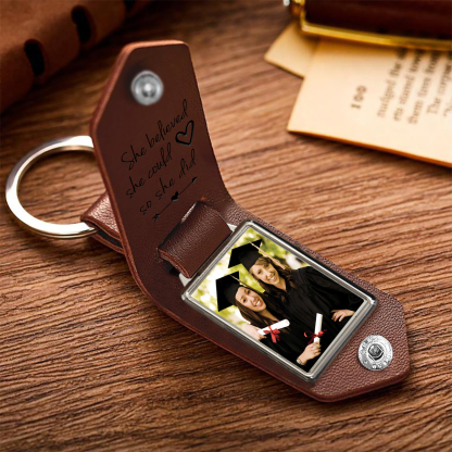 2024 Graduation Gifts - Personalised Name Flip Leather Keyring Customized Photo Keyring Gift for Her/Him