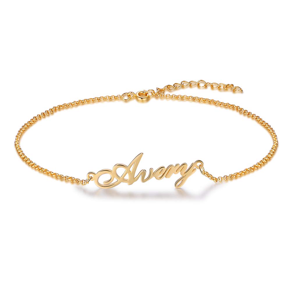 Jessemade Women's Custom Nameplate Anklet Bracelet - Gold Plated Summer Jewelry & Birthday Gift for Her