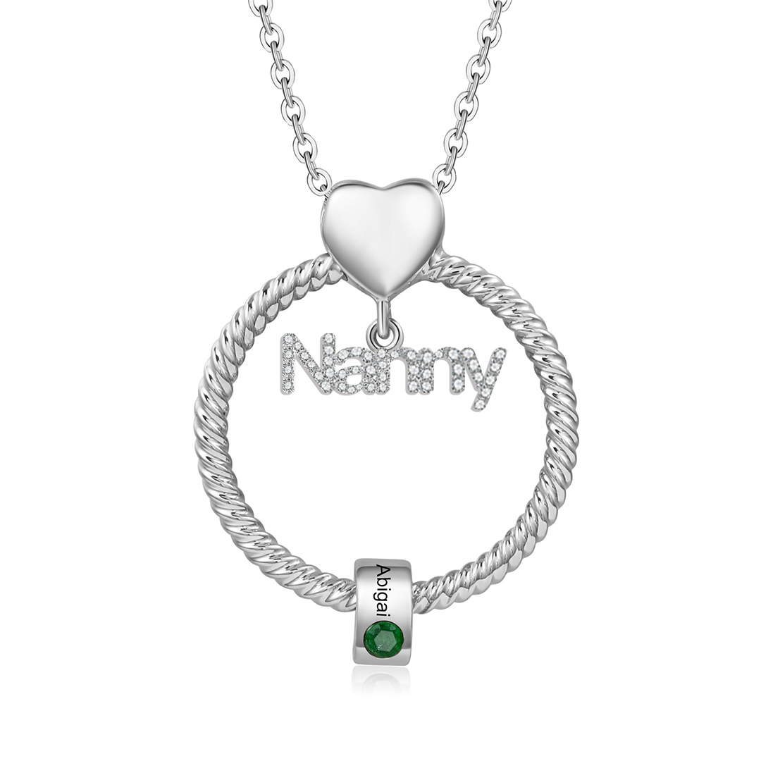 1 Name-Personalised Nanny Circle Necklace With 1 Birthstone Pendant Engraved Names Gift For Nanny