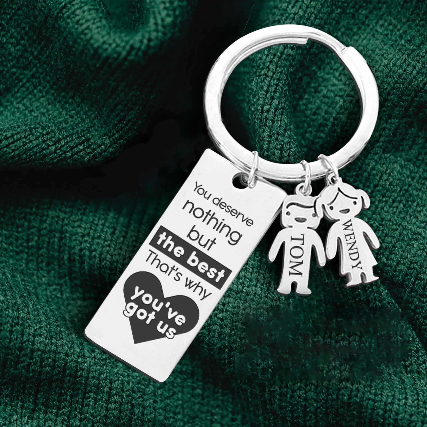 Custom Engraved 2 Children's Names Personalised Keyrings With Kids Charm - Mother's Day Gify for Mum
