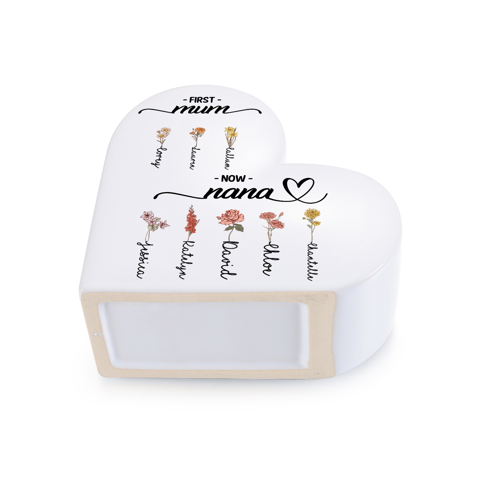 Personalised Vase Heart-Shaped Ceramic Mum to Nana