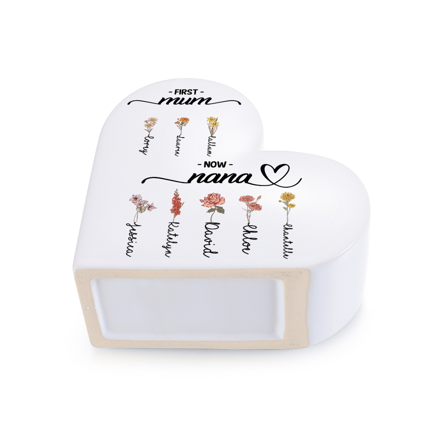 Personalised Vase Heart-Shaped Ceramic Mum to Nana