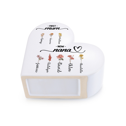 Personalised Vase Heart-Shaped Ceramic Mum to Nana