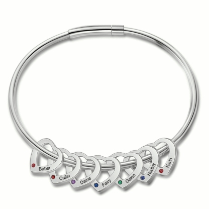 Personalised Women’s Bracelet with Custom 7 Names & Birthstones Heart 
