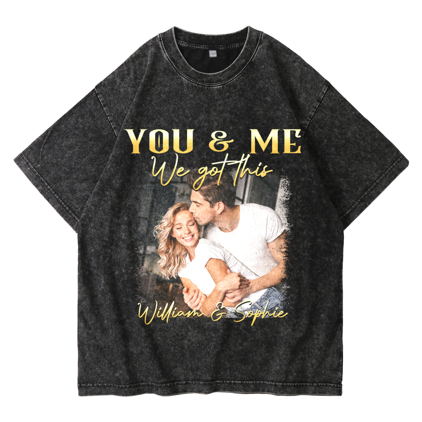 Personalised Couple T-Shirt – with Custom 2 Names and 1 Photo - "YOU &
