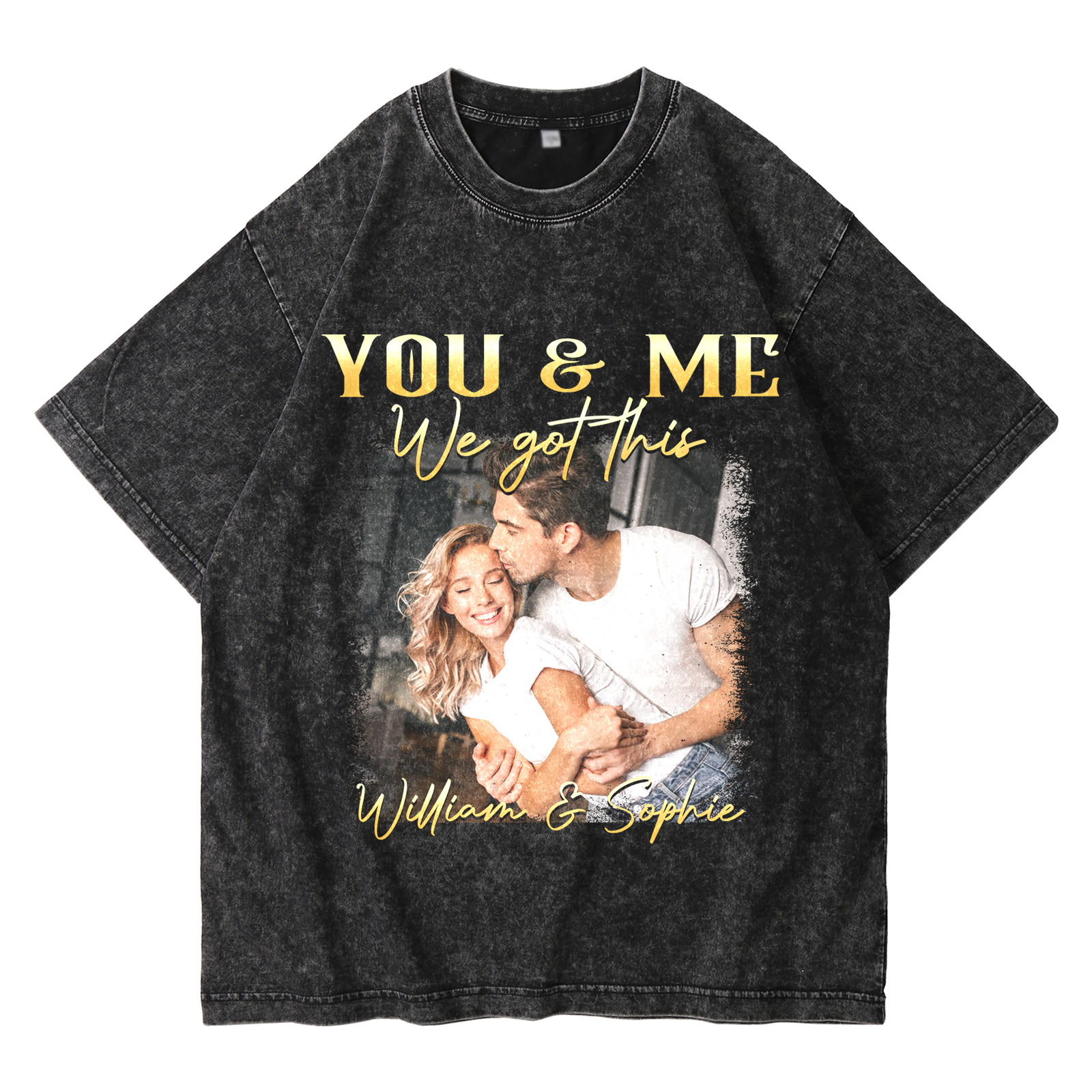 Personalised Couple T-Shirt – with Custom 2 Names and 1 Photo - "YOU &