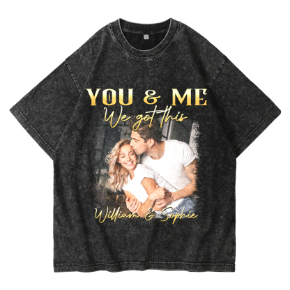Personalised Couple T-Shirt – with Custom 2 Names and 1 Photo - "YOU &