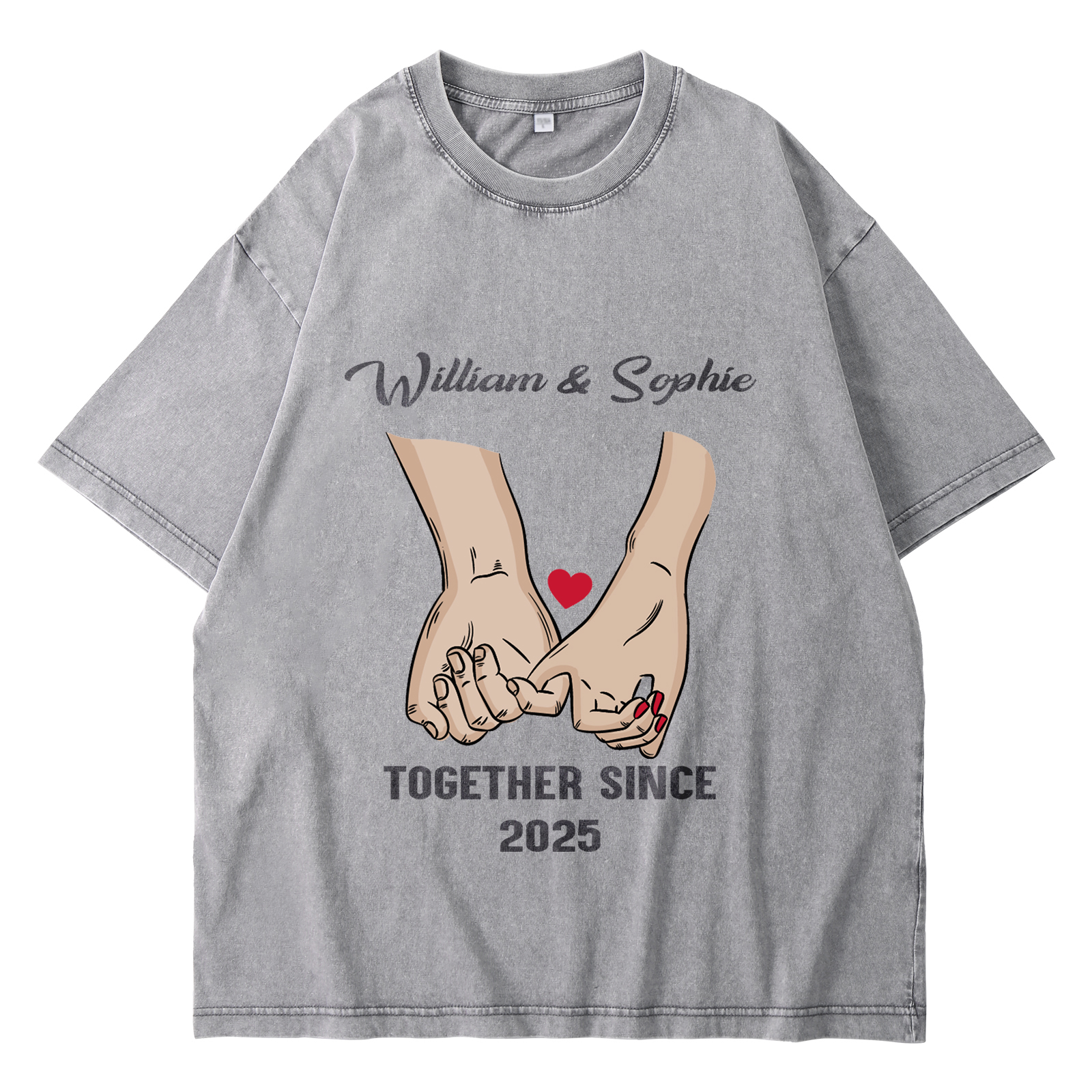Personalised Couple T-Shirt – with Custom 2 Names and 1 Date, Hand-in-
