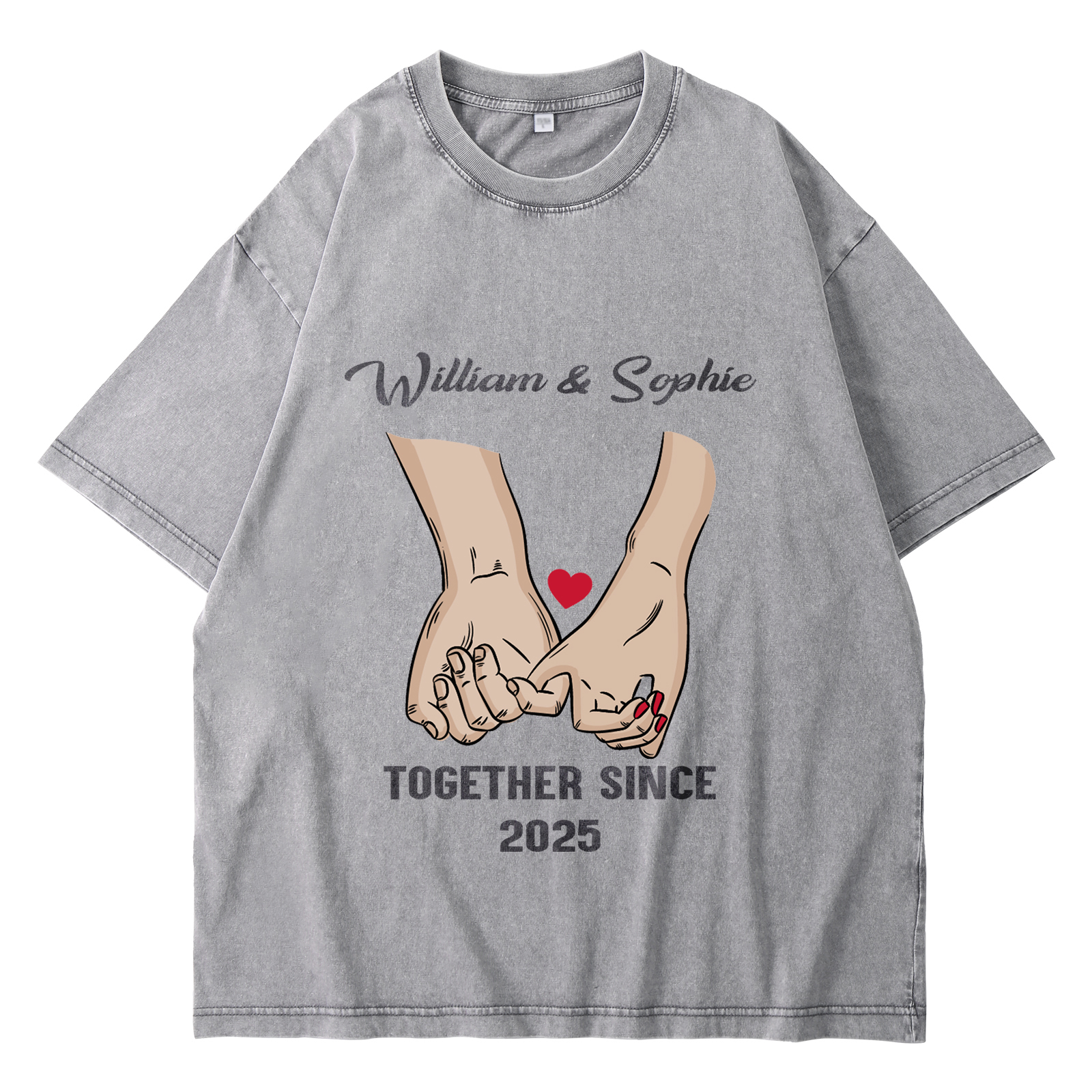 Personalised Couple T-Shirt – with Custom 2 Names and 1 Date, Hand-in-