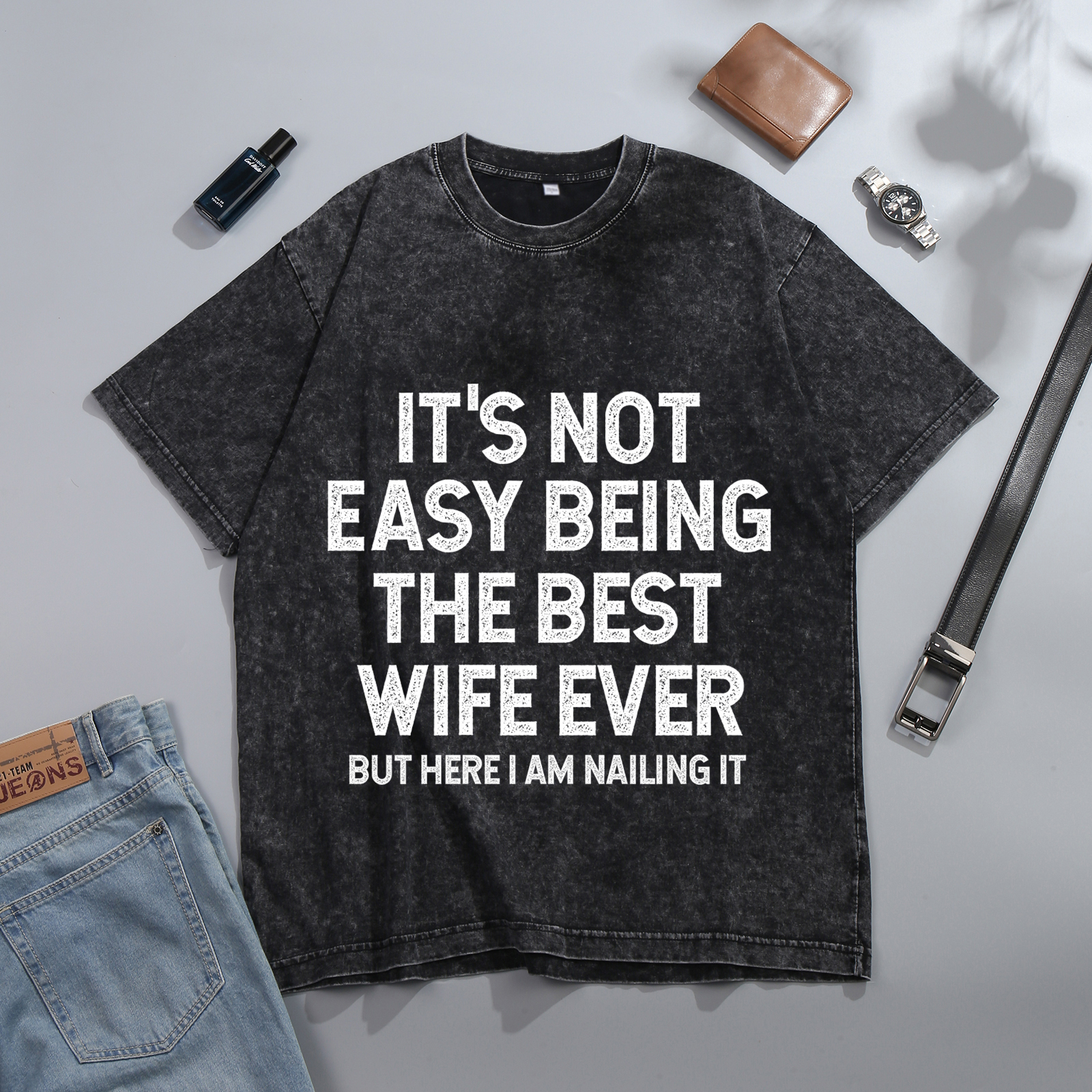 Personalised Couple T-Shirts – "It’s Not Easy Being the Best Husband/Wife Ever, But Here I Am Nailing It" – Valentine’s Day Gift for Couple | Jessemade