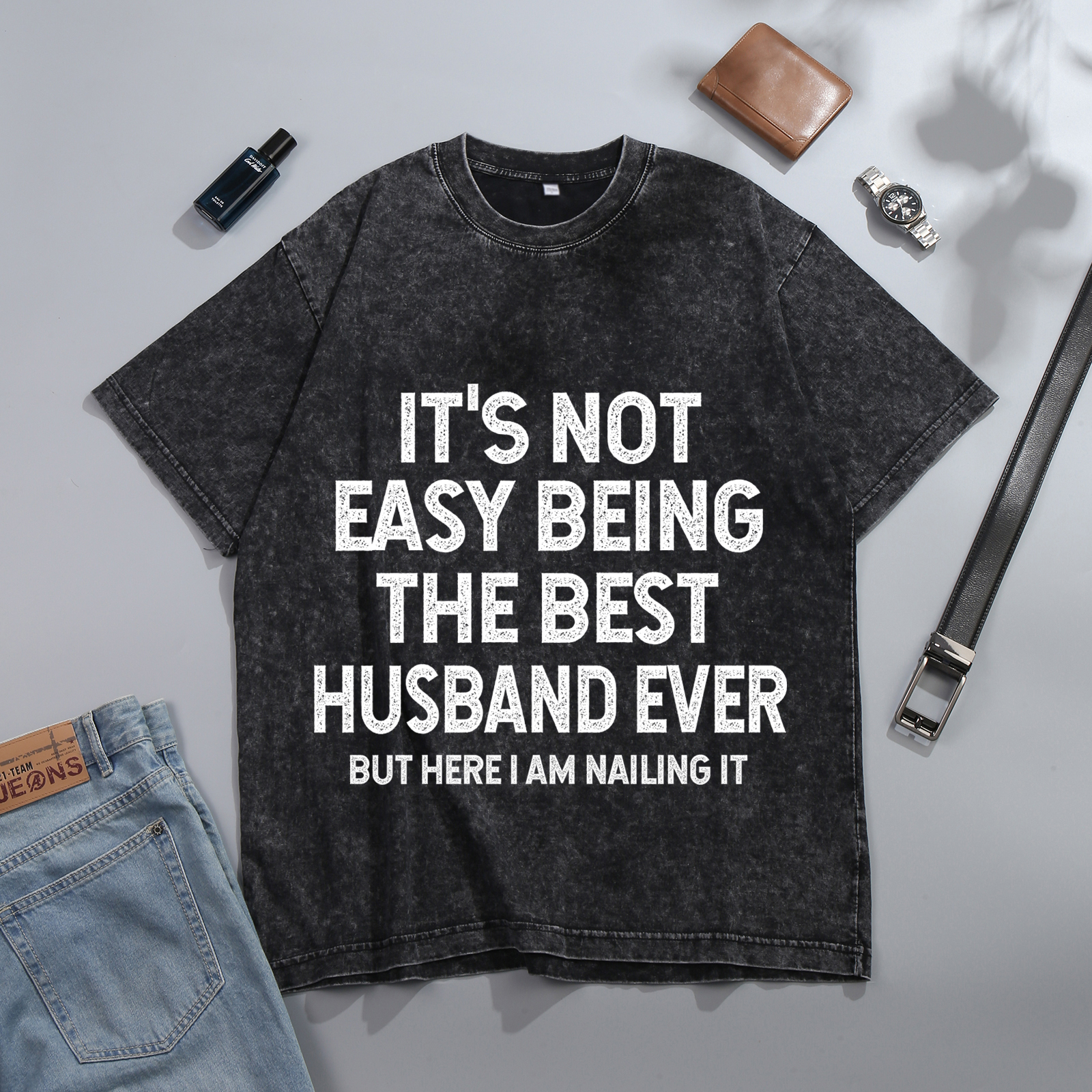 Personalised Couple T-Shirts – "It’s Not Easy Being the Best Husband/Wife Ever, But Here I Am Nailing It" – Valentine’s Day Gift for Couple | Jessemade