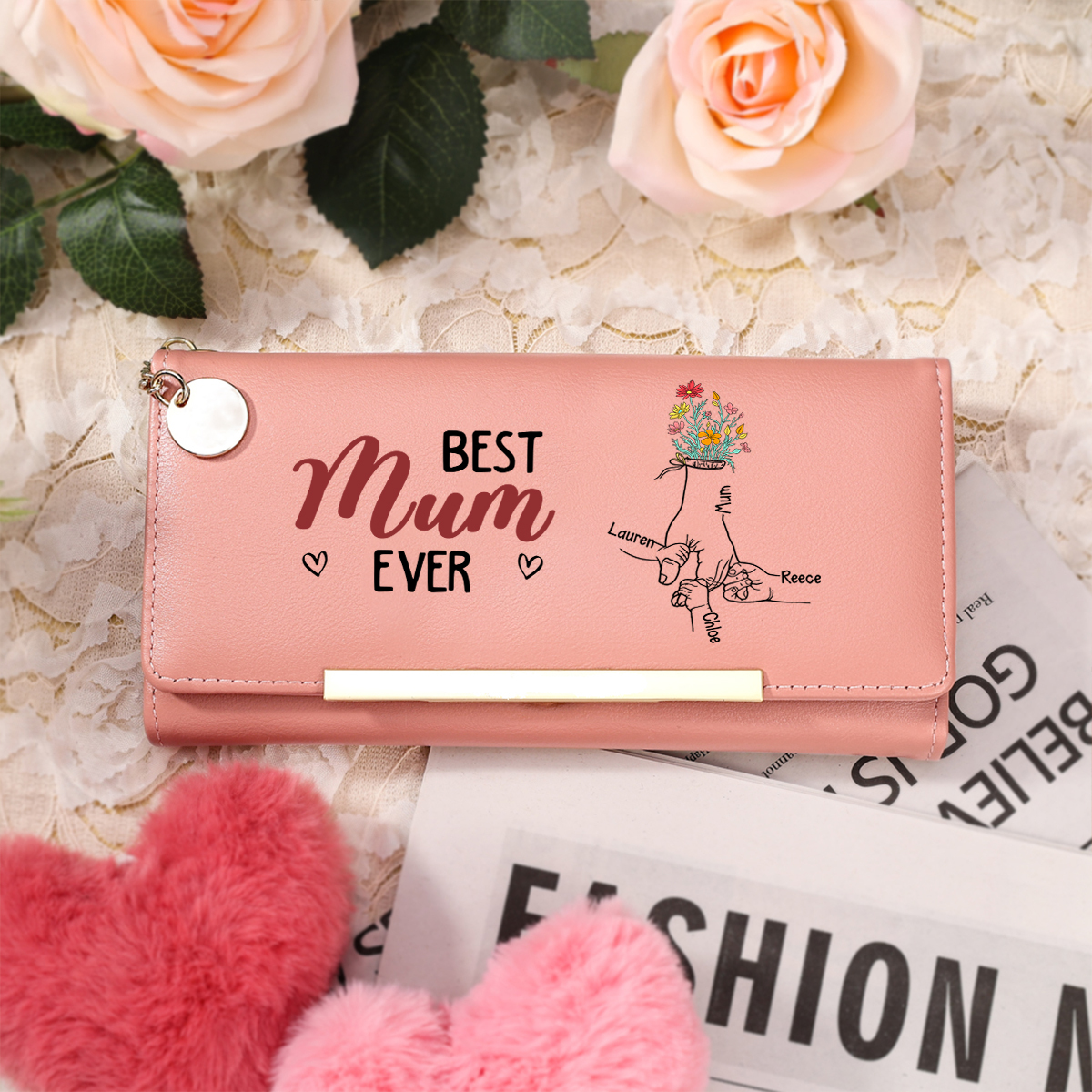 Personalised Best Mum Ever Personalised Pink Floral Purse