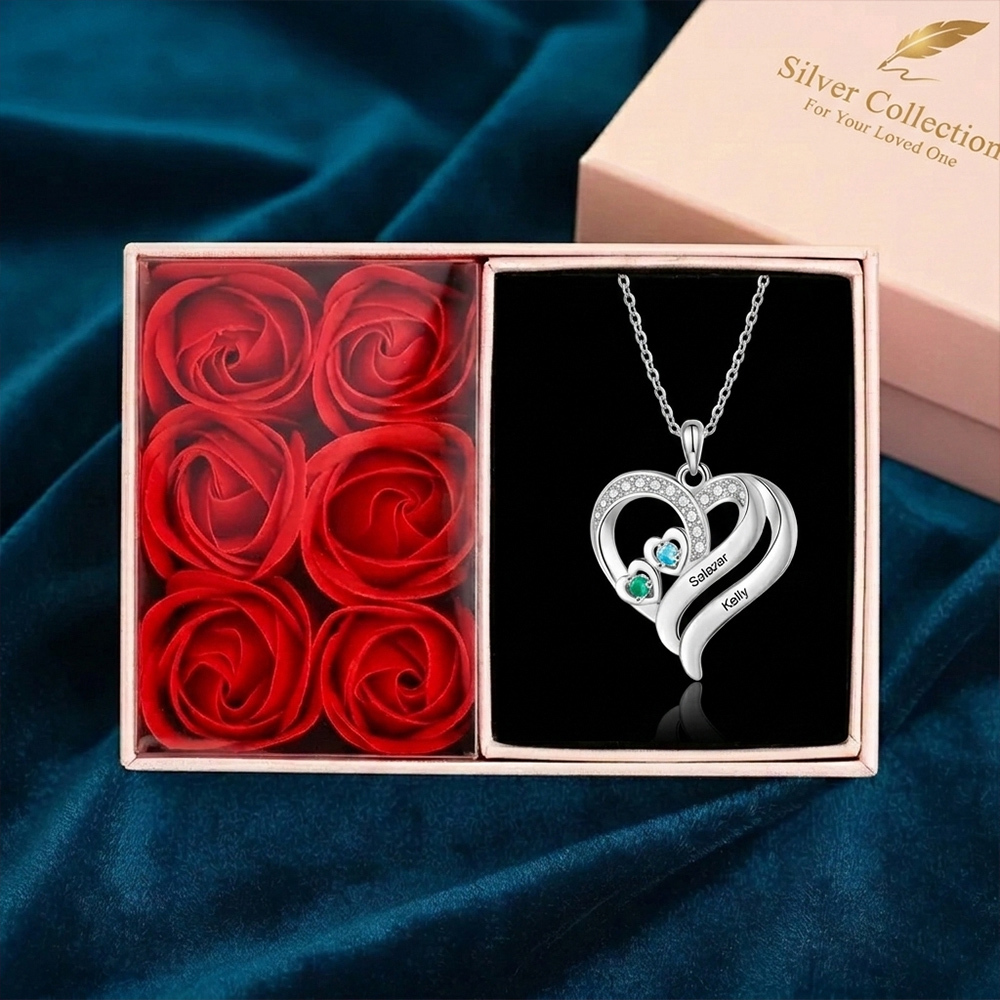 Custom Heart Birthstone Necklace 2-4 Names Birthday Mum Gift | Jessemade