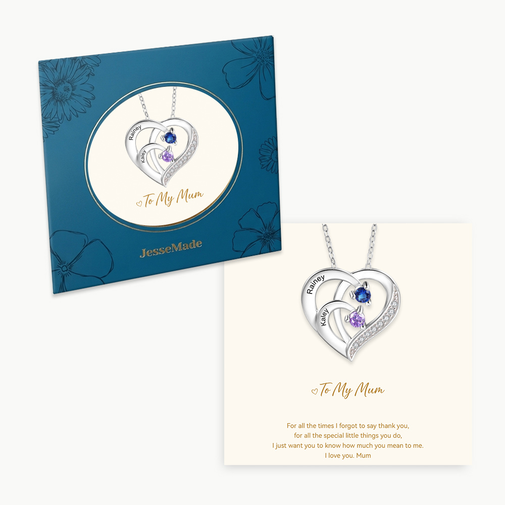 Personalised 925 Sterling Silver Birthstone Name Necklace (2–6 Names) – Intertwined Heart Gifts for Her