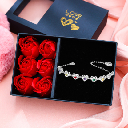 Personalised 1-8 Names Bracelet Customised Birthstones & 1 Text Heart Bracelet for Her | Jessemade