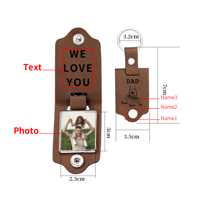 3 Names - Personalised Custom Photo Text Keyring Gift Custom Name for Dad