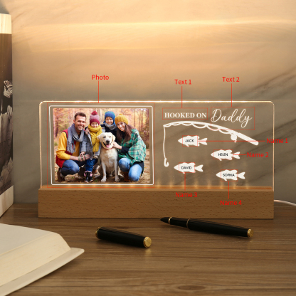4 Names - Personalised Photo Fishing Pattern Desk Lamp Father's Day Gift For Dad