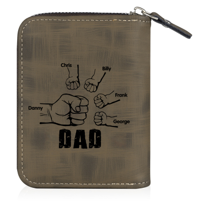 5 Names - Personalised Fist Bump Fist Bump Photo Custom Leather Men's Zipper Wallet as a Father's Day Gift for Dad