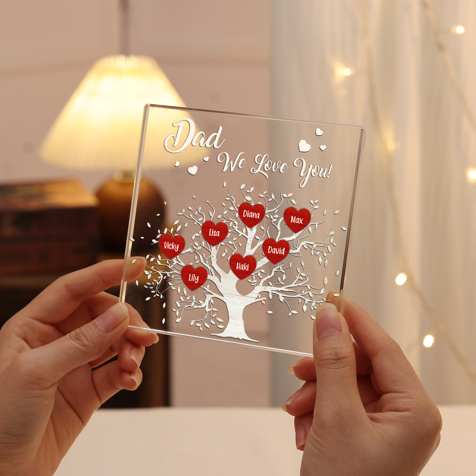 7 Names-Personalised Acrylic Family Tree Keepsake-Custom Text and Names-Acrylic Plaque Home Decoration Gift for Dad/Grandad