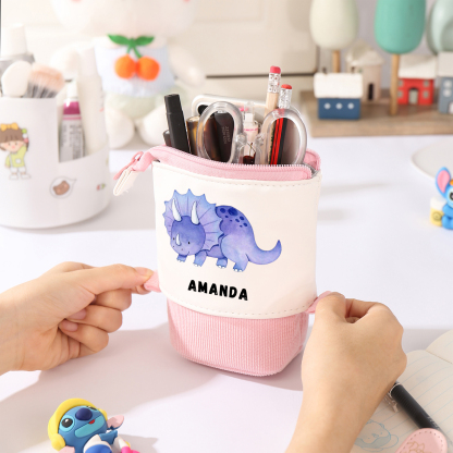 Personalised Pencil Case Custom Name & Dinosaur Pattern Pen Pouch Back To School Gift for Boys Girls