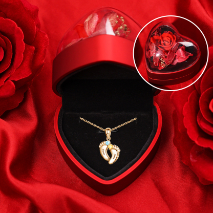 Personalised Baby Foot Necklace Gift Set With Rose BoXFor Mother/Her