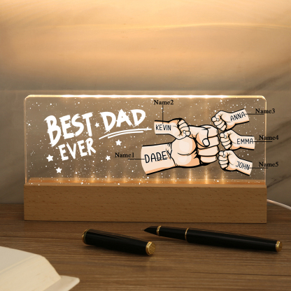 5 Names - Personalised Fist Bump Lamp - Best Dad Ever - Father's Day Gift for Dad