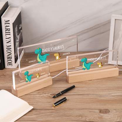 2 Names - Personalised Cute Dinosaur Pattern Beautiful Table Lamp Father's Day Gift for Dad