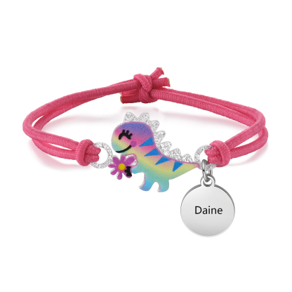 Personalised Name Cute Dinosaur Style Elastic Cord Rubber Rope Bracelet, As A Back To School Gift For Children