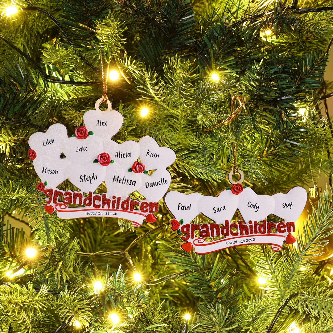 6 Names-Personalised Family Wooden Christmas Ornament-Custom 6 Names Hanging Ornament Gifts For Family-Grandchildren