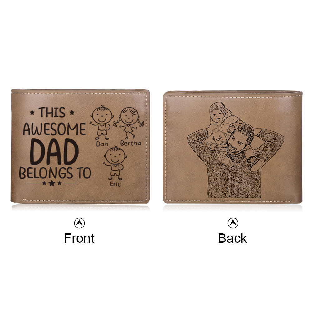 3 Names-Personalised Doll Customized Leather Men's Wallet Customized Name Folding Wallet With Gift Box for Dad