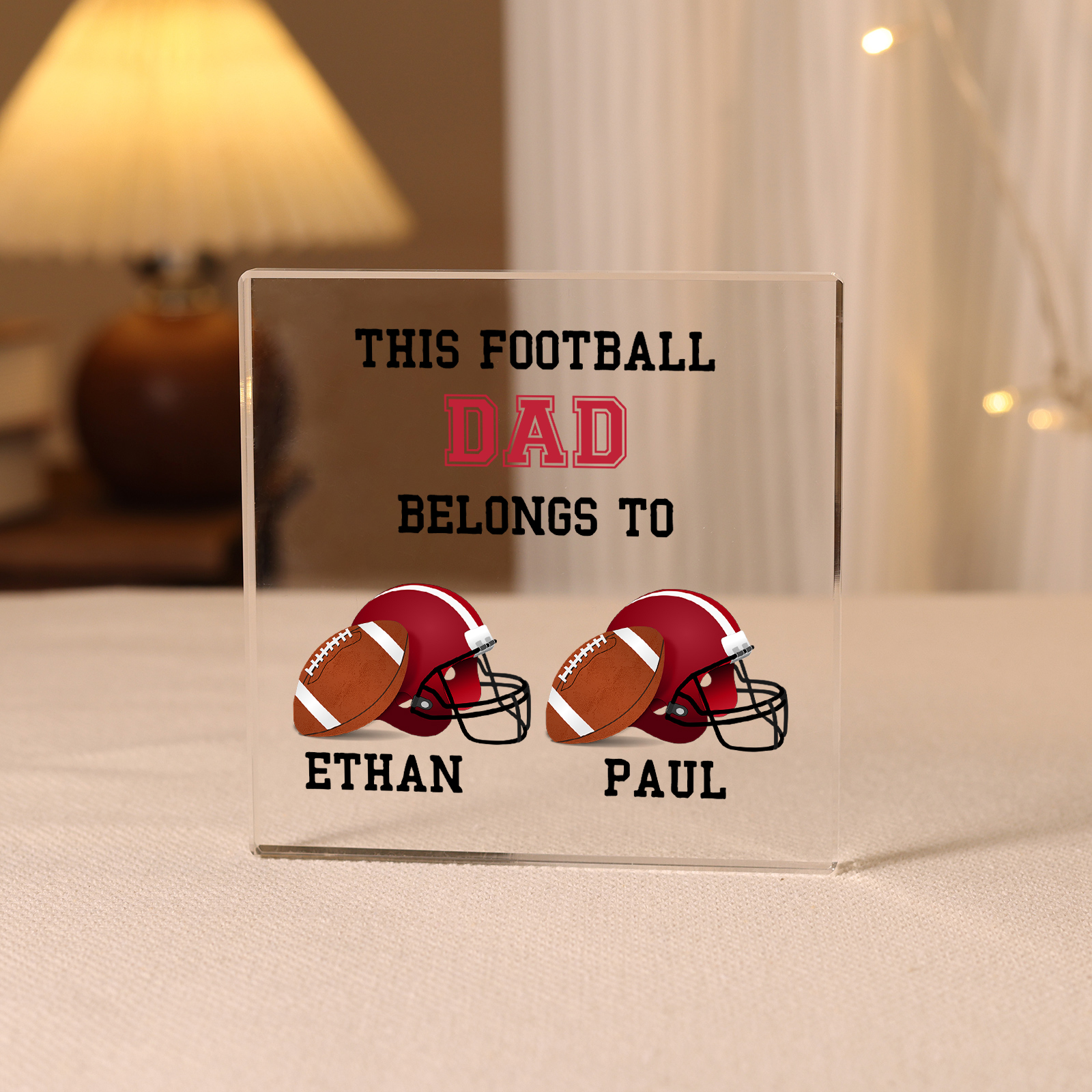 2 Names -Personalised Football Acrylic Keepsake Customized Name Acrylic Plaque Ornament Father's Day Gift for Dad