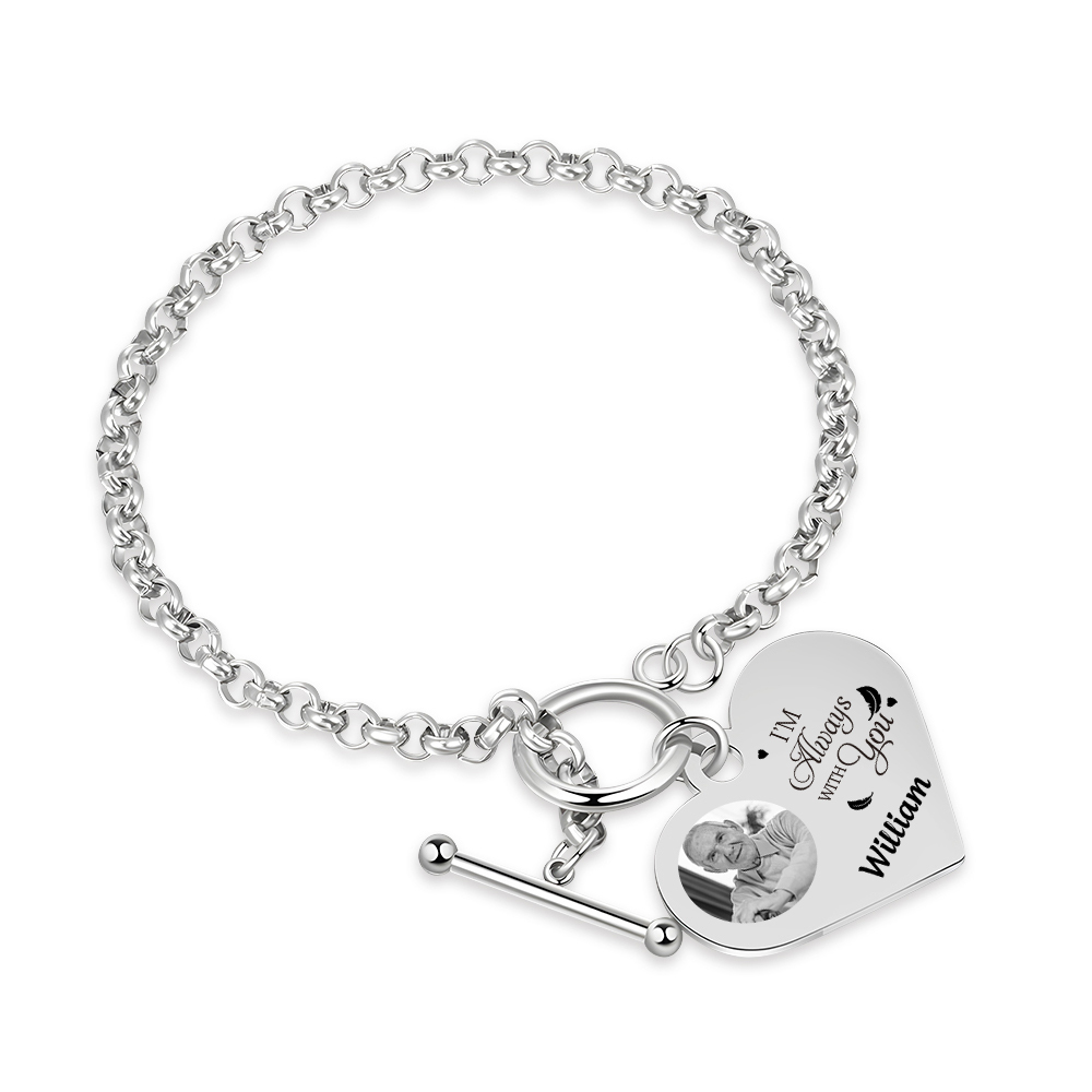 Personalised Memorial Bracelet –Custom Photo and Name Stainless Steel Bracelet- "I'm always with you" | Jessemade