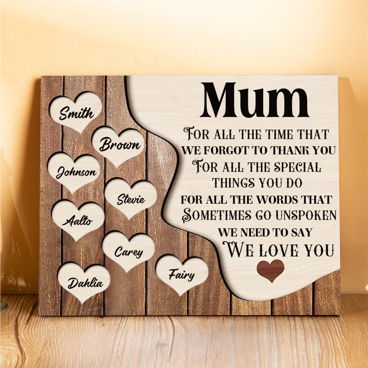 8 Names-Personalised Mum Wooden Frame Custom Names Home Decoration  - Mother's Day Gifts for Mum