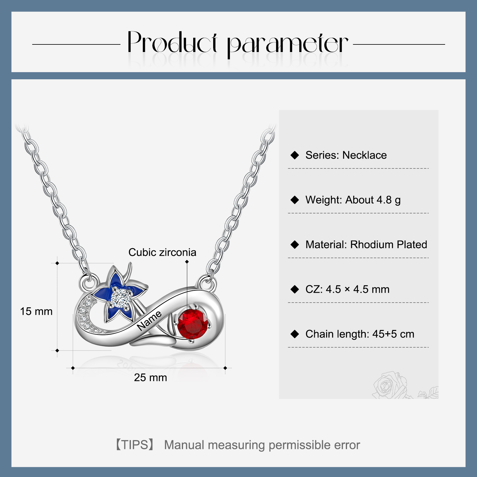 Personalised July Birthflower Necklace With Birthstone Gift For Women