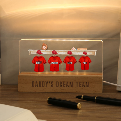 4 Names - Personalised Baseball Jersey Desk Lamp - Dad's Dream Team - Father's Day Gift for Dad