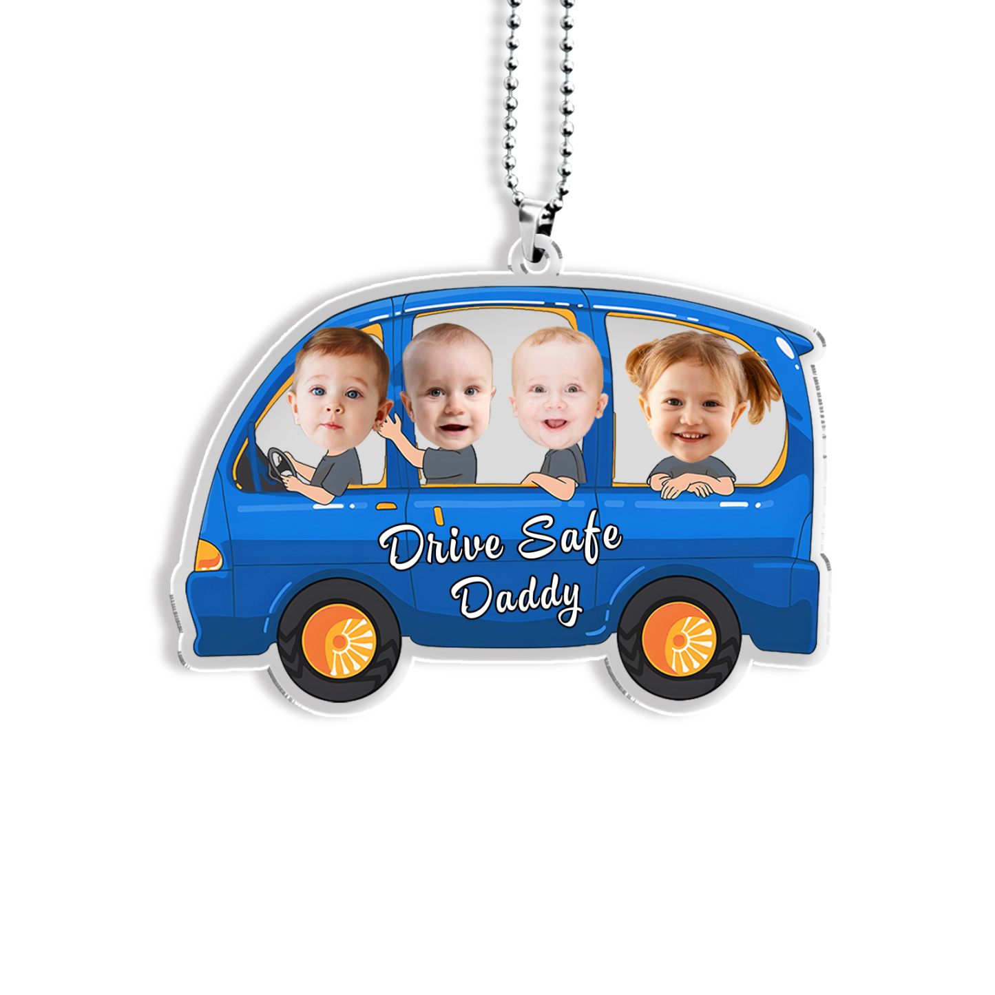 Acrylic Keyring/Decoration Personalised 4 Photos, Name And Text Child Driving Pattern Pendant For Dad