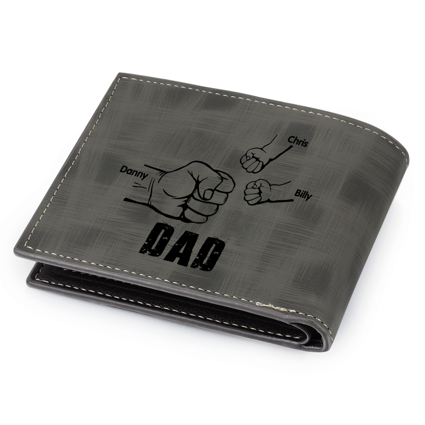 3 Names - Personalised Photo Custom Leather Men's Wallet as a Father's Day Gift for Dad