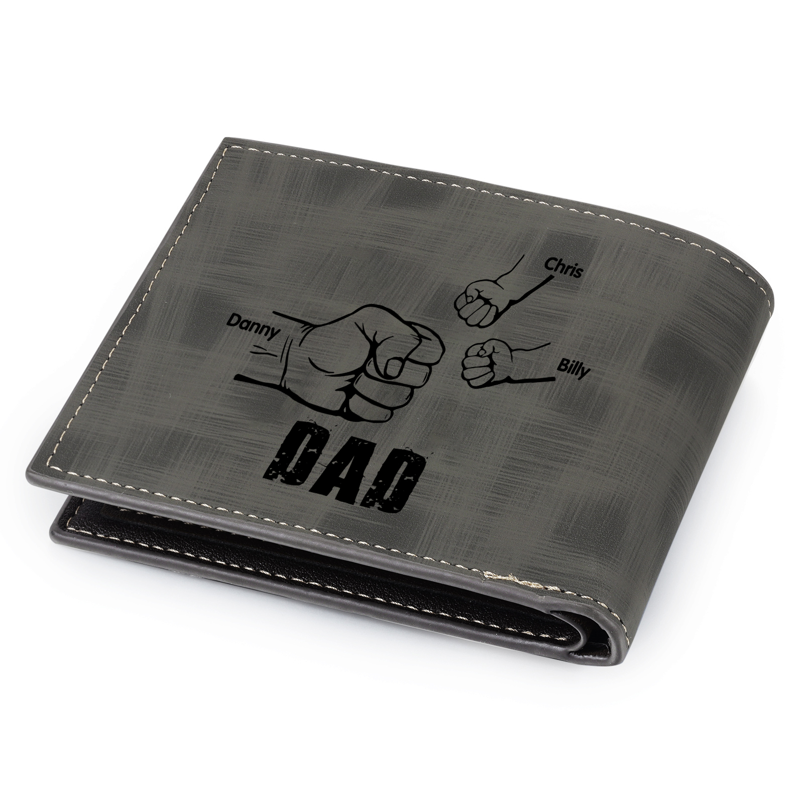 3 Names - Personalised Photo Custom Leather Men's Wallet as a Father's Day Gift for Dad