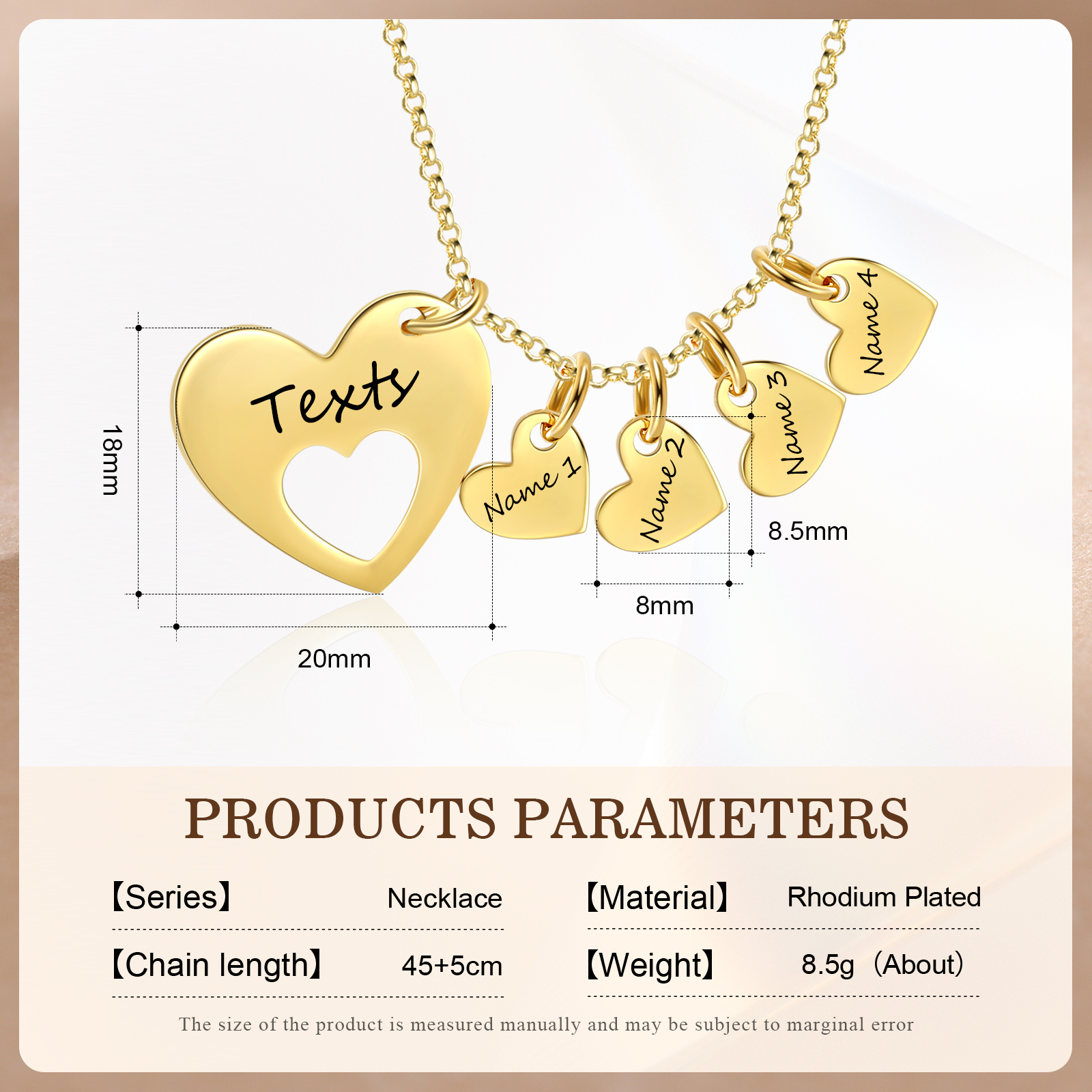 4 Names - Personalised Love Pendant Necklace with Gift Box Customized Name Gift for Her