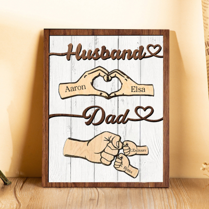 4 Names - Personalised Fist Bump Home Wooden Decor Father's Day Gift for Dad