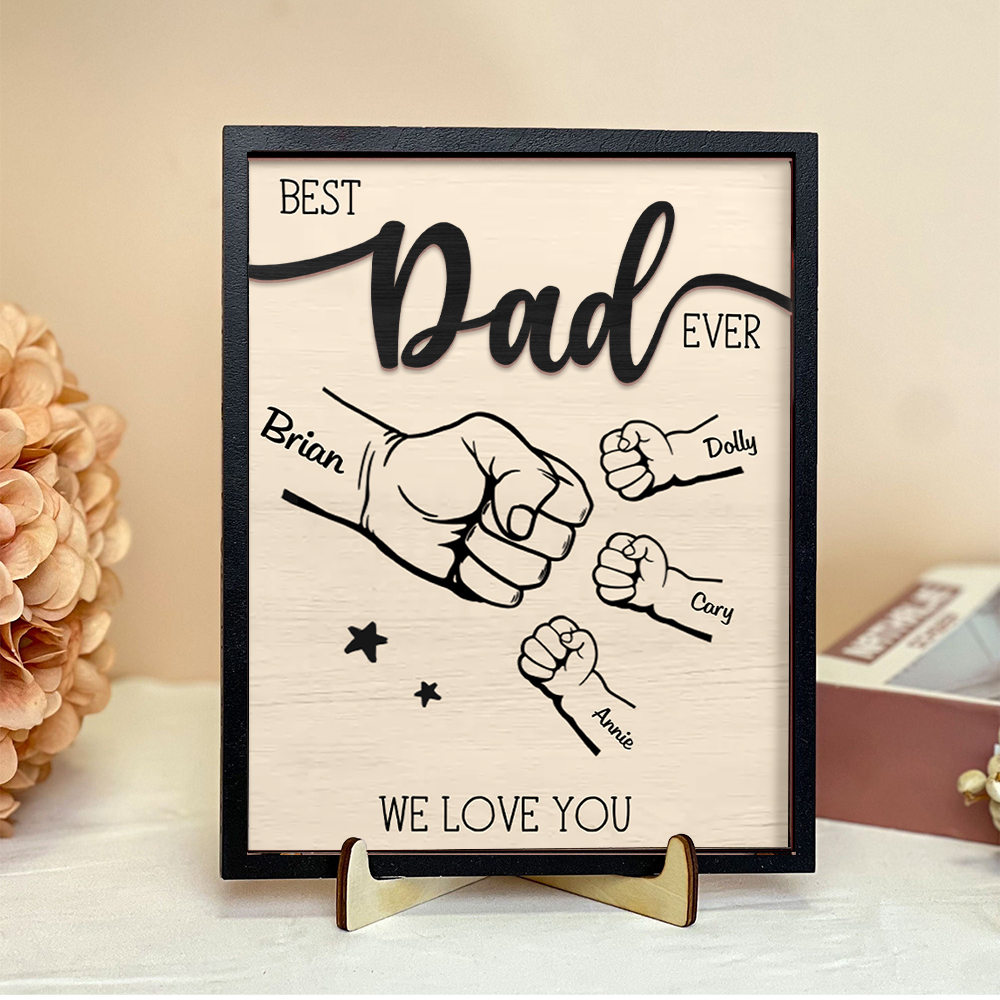 1-8 Names Personalised Fist Bump Wooden Ornaments Gift for Dad