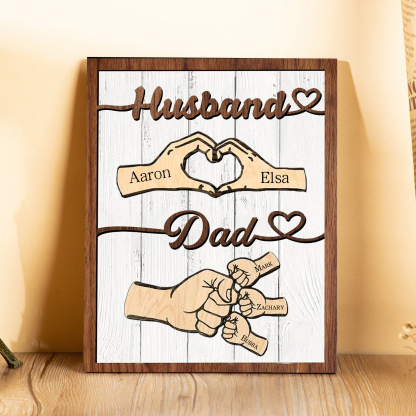 5 Names - Personalised Fist Bump Home Wooden Decor Father's Day Gift for Dad
