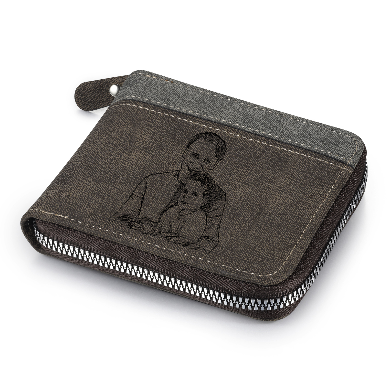 2 Names - Personalised Fist Bump Photo Custom Leather Men's Zipper Wallet as a Father's Day Gift for Dad