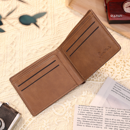 2 Names-Personalised Doll Customized Leather Men's Wallet Customized Name Folding Wallet With Gift Box for Dad
