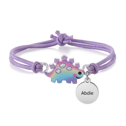 Personalised Name Cute Dinosaur Style Elastic Cord Rubber Rope Bracelet, As A Back To School Gift For Children